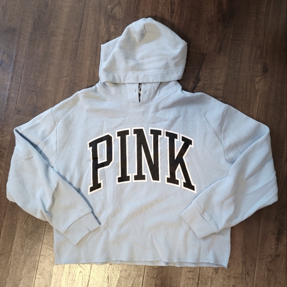 PINK Victoria's Secret Tops - PINK Light Blue Crop Hoodie Size Medium